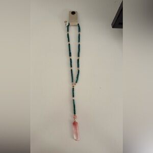 NWT Anthropologie Bohemian Beaded Necklace with Pink Pendant